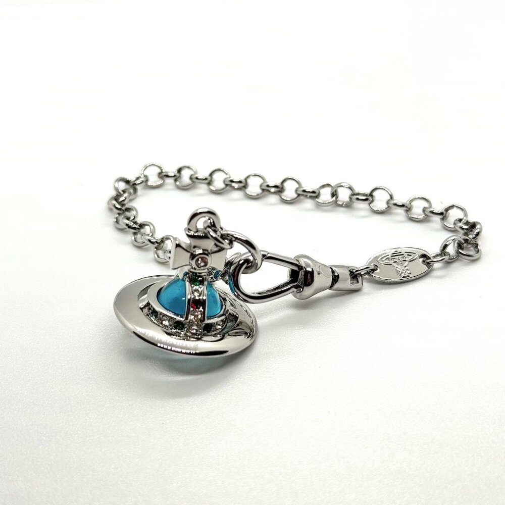 Vivienne Westwood Blue Crystal Petite Orb Charm Silver Saturn NANA Bracelet